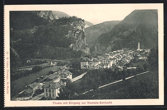 Cartoline postali: Thusis, Ortsansicht mit Eingang zur Viam – Usato da Berlin venduto da bartko-reher