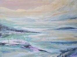 Gemälde auf Leinwand 100x100cm, beige und pink, Unikat!!!