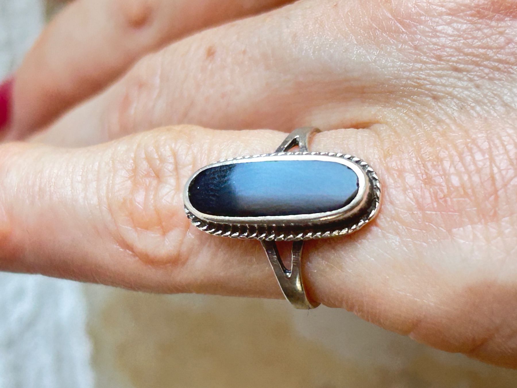 Onyx Anelli: Vintage Onyx Silber Ring (49) – Usato da Dittingen venduto da Bellevista
