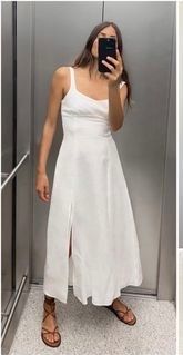 Zara Midi Leinenkleid in Weiss