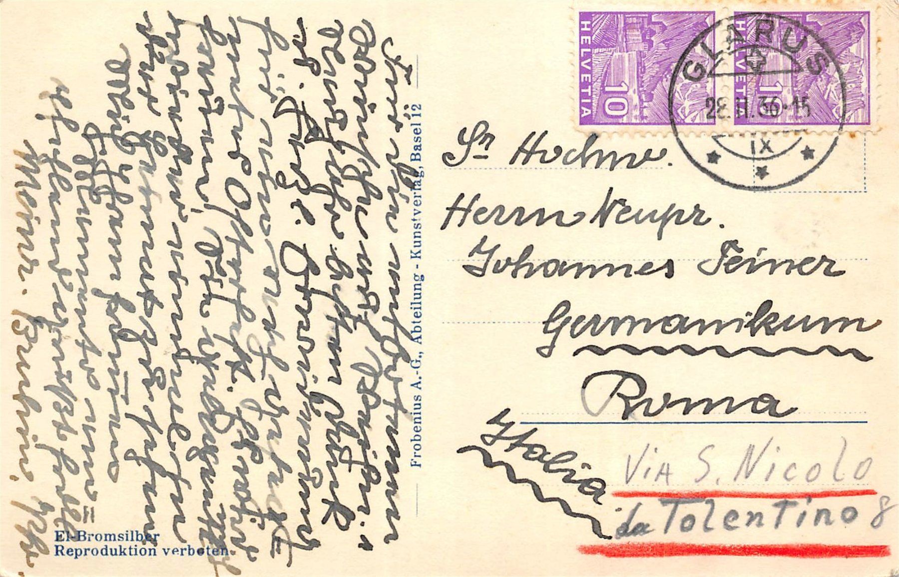 Cartoline postali: Glarus, Burgkapelle – Usato da Ottikon b.Kemptth. venduto da Neptun1974 1