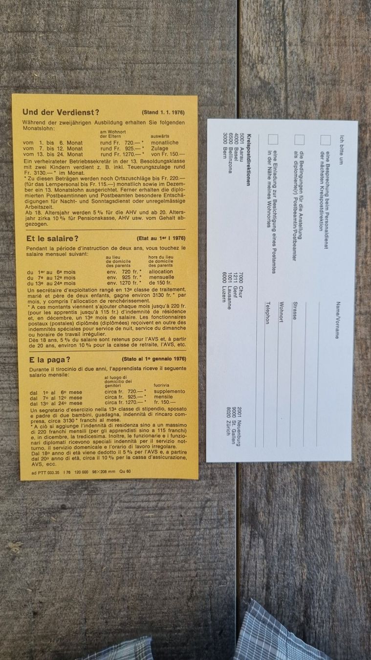 Documenti: PTT Prospekt Diplomierte Postbeamtin Postbeamter Beruf – Usato da Bözberg venduto da heinz-d 3