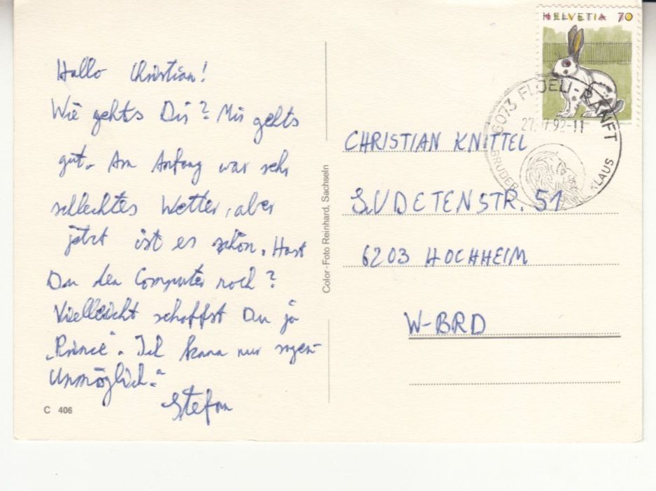 Ansichtskarten: Schweiz 1992 – Gebraucht aus Bürglen TG von StampGraf 1