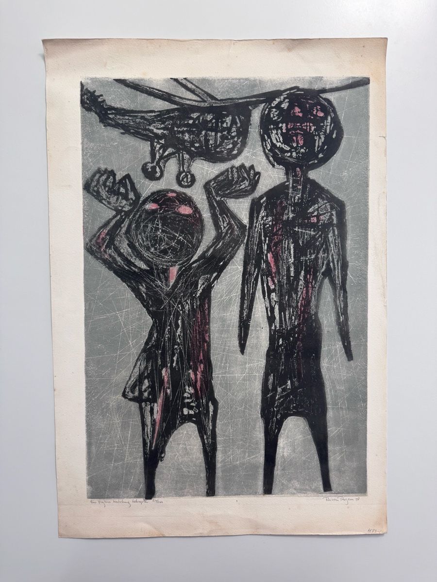 Grafiken & Lithographien: Lithografie Ru Van Rossem "Two figures watching helicopter" – Gebraucht aus Thalwil von Mapago