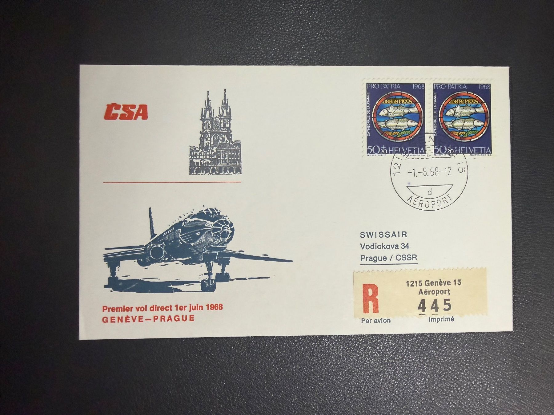Tutti i francobolli: CSA Erstflugbrief Genf-Prag 1968 – Usato da oberrüti venduto da jeanmei