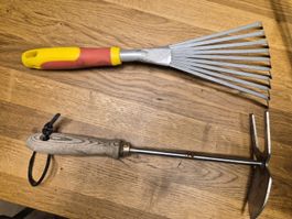 Outils de jardinage: râteau, binette, parfait printemps