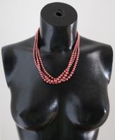Perlencollier altrot,  3-reihige aus Glasperlen