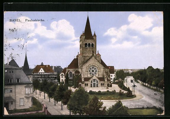 Cartoline postali: AK Basel, Pauluskirche, 1914 – Usato da Berlin venduto da bartko-reher