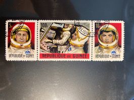 Guinea 1965 3er-Streifen Eroberung des Weltalls gestempelt
