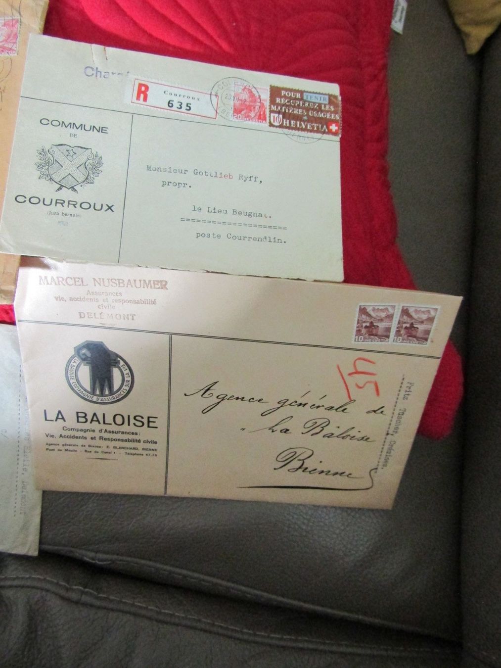 Buste & buste per spedizione: 4 enveloppes 1937-1942 – Usato da Delémont venduto da mamygateau 1