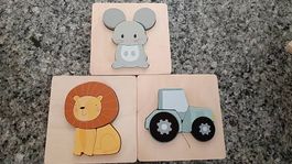 Holzpuzzle-Set für Kleinkinder (Maus, Löwe, Traktor)