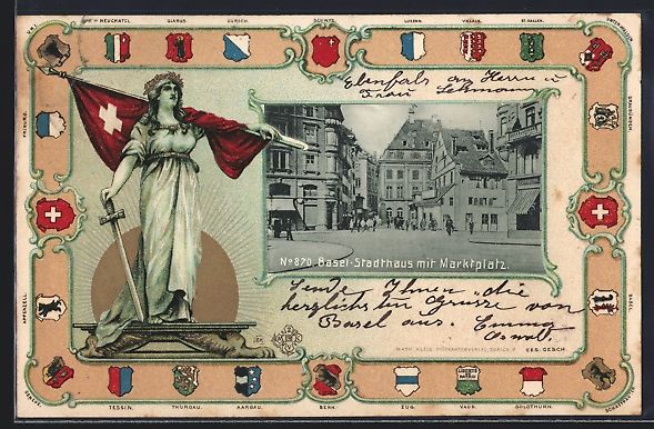 Cartoline postali: Litho Basel, Stadthaus mit Marktplatz, H – Usato da Berlin venduto da bartko-reher