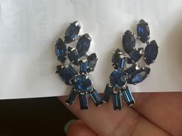 Vintage Ohrclips dunkelblau Steine 50er 60er