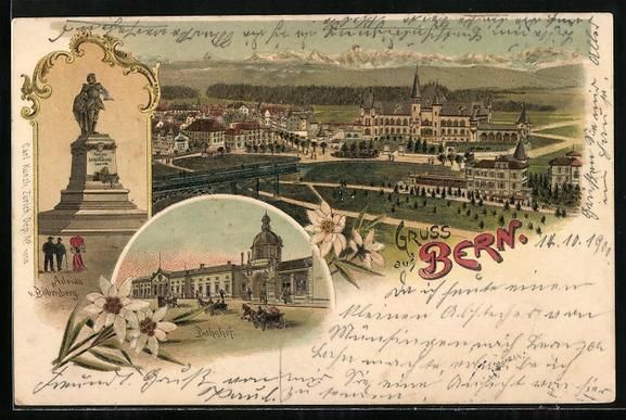 Cartes postales: Litho Bern, Bahnhof, Adrian v. Bubenberg – D'occasion à Berlin par bartko-reher