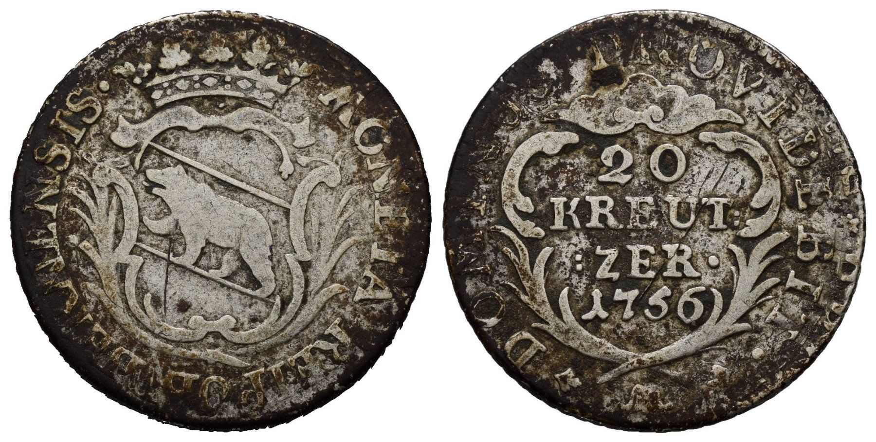Tutti le monete: Bern 20 Kreuzer 1756  /2173 – Usato da Trimbach venduto da Solothurn1