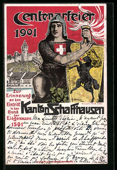 Ansichtskarten: Schaffhausen, Centenarfeier 1901, Schwei – Gebraucht aus Berlin von bartko-reher