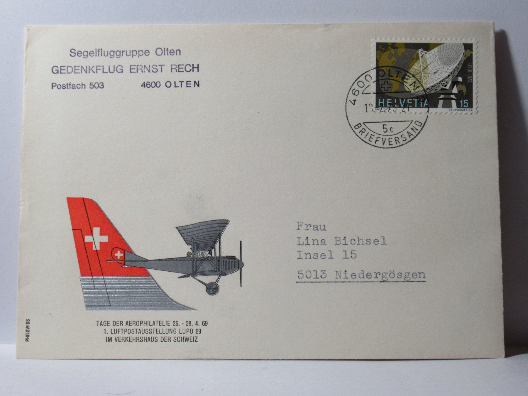 Alle Briefmarken: Brief , Gedenkflug Ernst Rech – Gebraucht aus Grenchen von Bluemchen1900