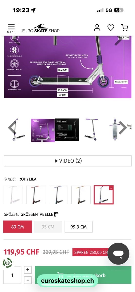 Kickboard: Trottinette NKD Mono Stunt 83cm violet/argent – Usato da Sion venduto da Alfi74 4