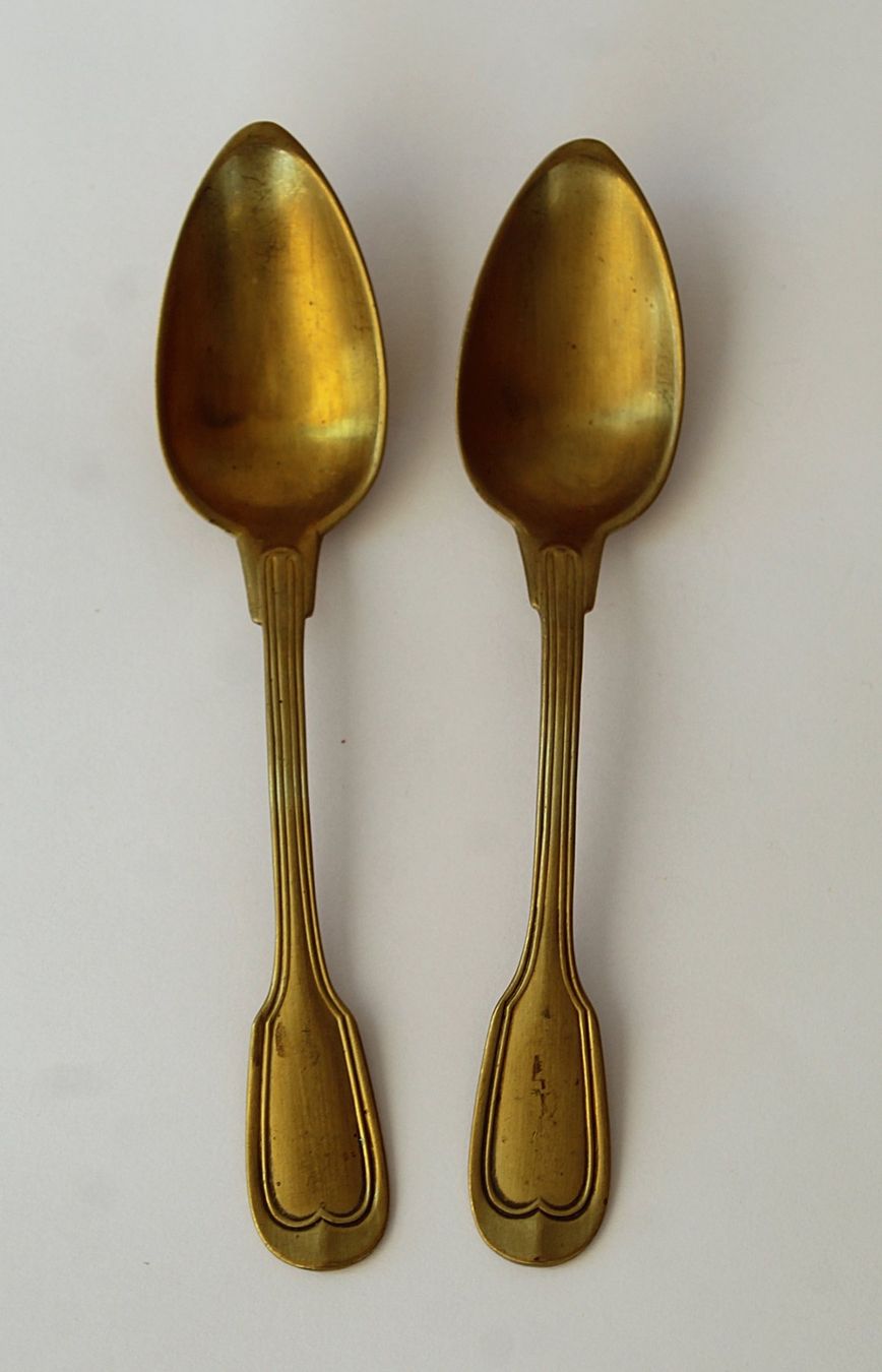 Löffel: 3 antike goldfarbene Kaffee- oder Tee-Löffel punziert – Gebraucht aus Zürich von Auctionata 2