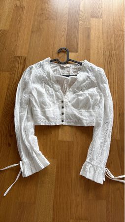 Dirndl Blouse Weiss Stickerei Bluse Gr. 36 luftig-leicht