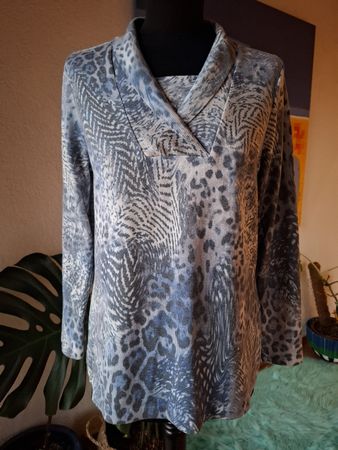 Damen Longsleeve M S 36 38 Blau Grau  Animal Shirt 4000