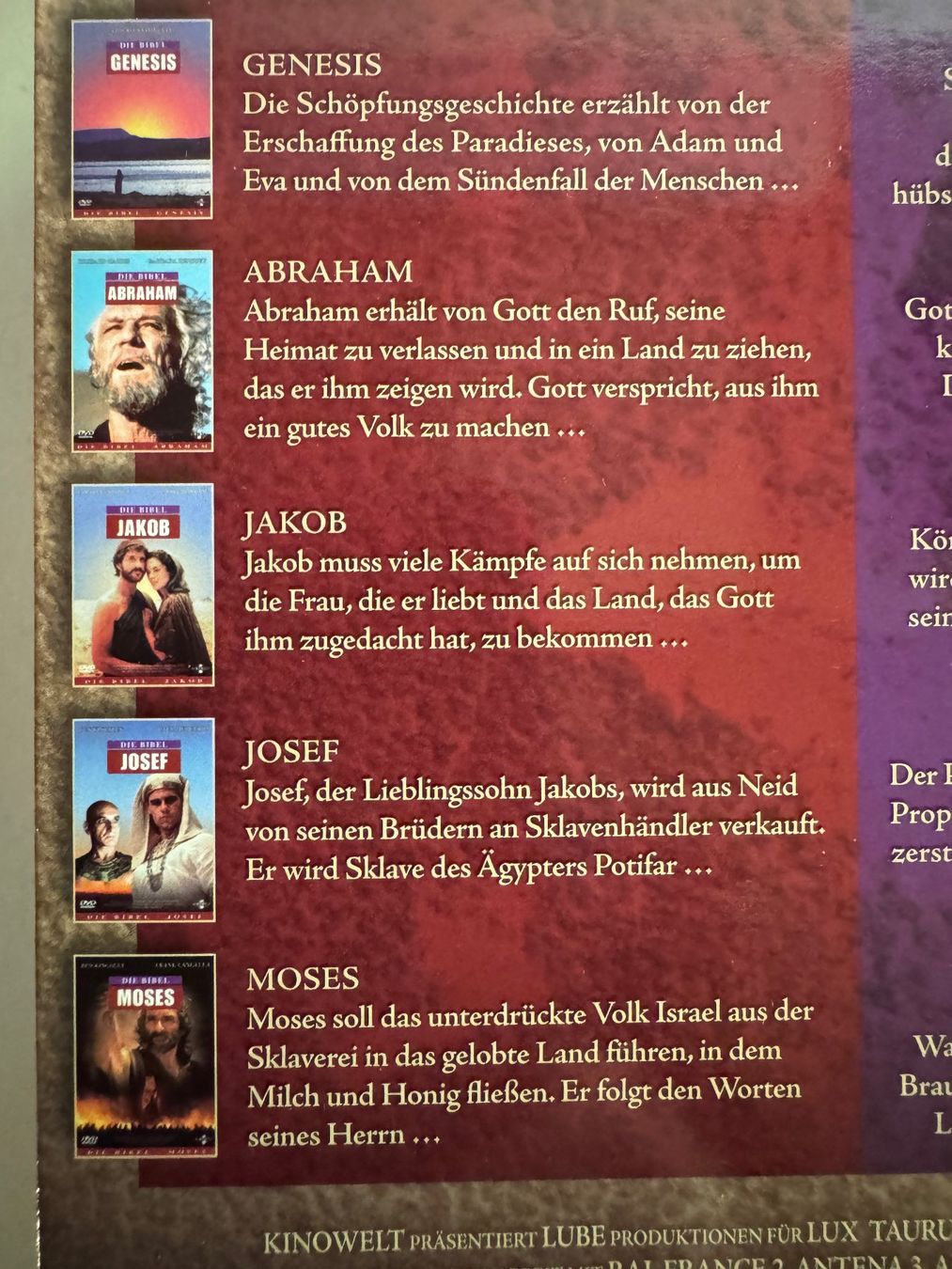 Tutti i DVDs: DVD: Die BIBEL:  Das Alte Testament - 10 DVDs – Usato da Hedingen venduto da Wowi 3
