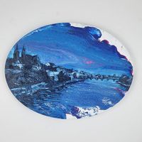Oval Basel blue auf Leinwand 40 x 30cm