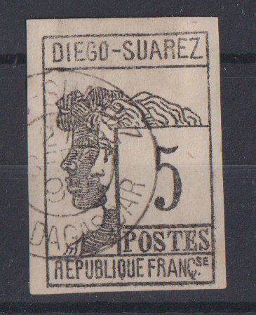 Alle Briefmarken: Diego Suarez 1890: 5 C. Freimarke - Kat. 220.-- – Gebraucht aus Eschlikon TG von PhilCon