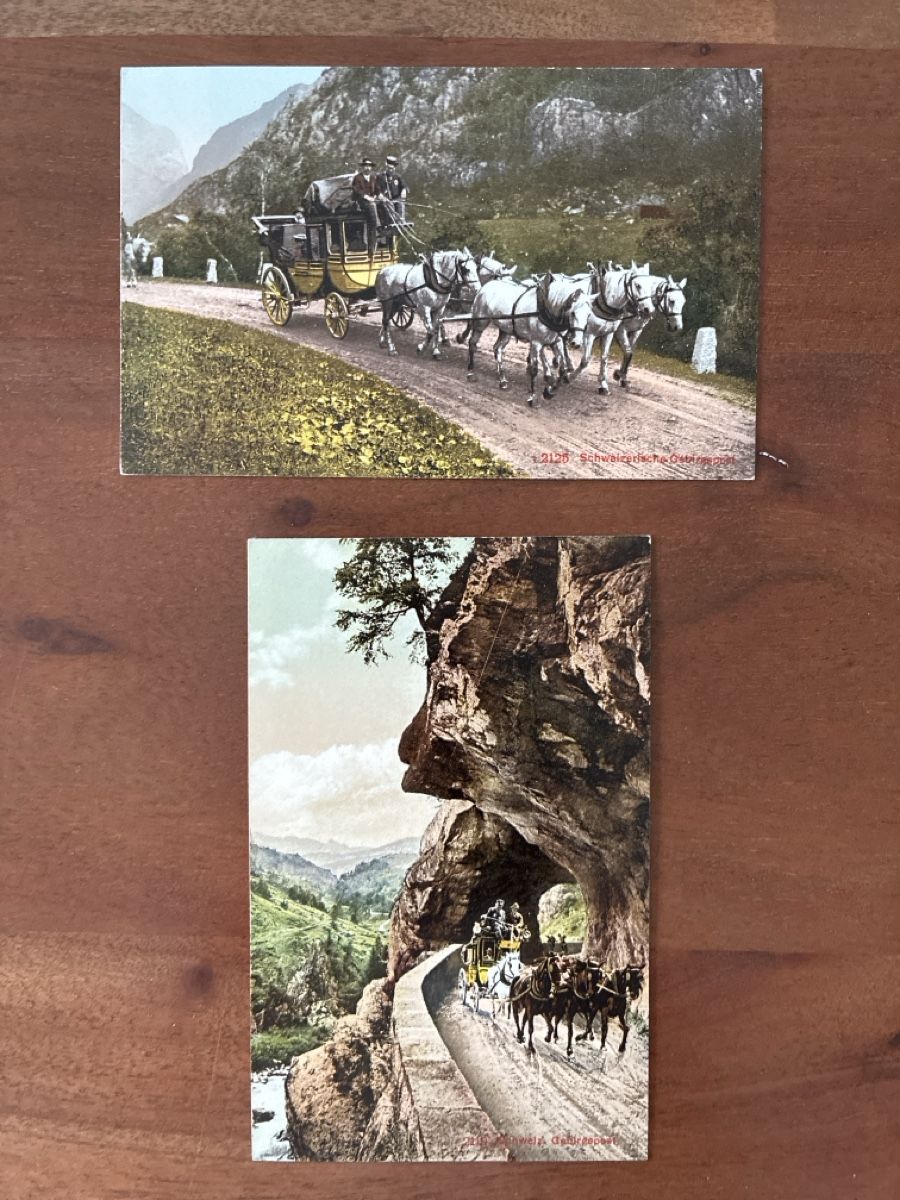 Cartoline postali: 2 Ansichtskarten Schweiz von der Gebirgspost – Usato da Oftringen venduto da Cla.vD.74