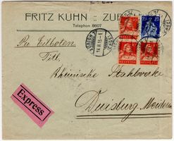 25 Rp. Helvetia m.S. + 10 Rp. Tellen auf Express Drucksache