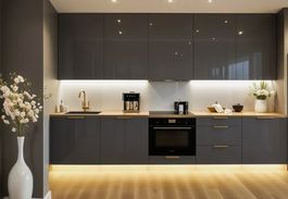 Küchenzeile LIEA 300 cm MDF Grau Hochglanz