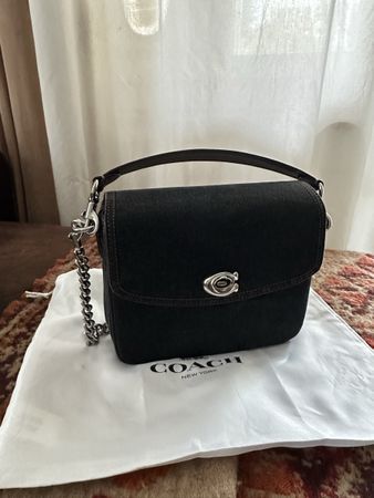 Coach Tasche Denim Schwarz Silberkette neuwertig