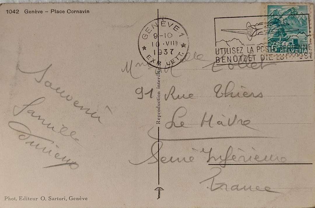 Cartoline postali: GENÈVE - La Gare - Place Cornavin - Oldtimer - 1937 – Usato da Delémont venduto da Domdom1 1
