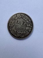 2 Franken Silbermünze sitzende Helvetia 1863, seltene Münze