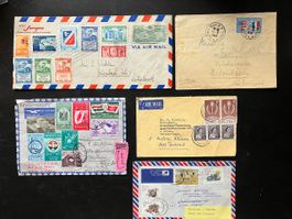 5 gelaufene Briefe ganze Welt 1949-91