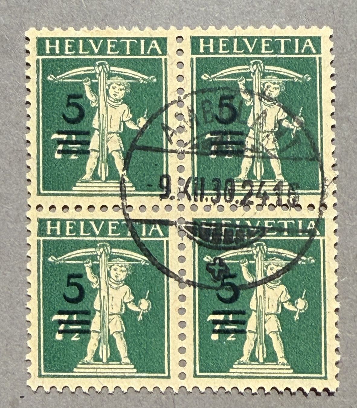 Tutti i francobolli: 181  Viererblock Stp. Aarau SBK 30.- – Usato da Steinhausen venduto da yukon26
