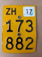 Velonummer ZH 17 gelb Mofanummer Plaque Mofa