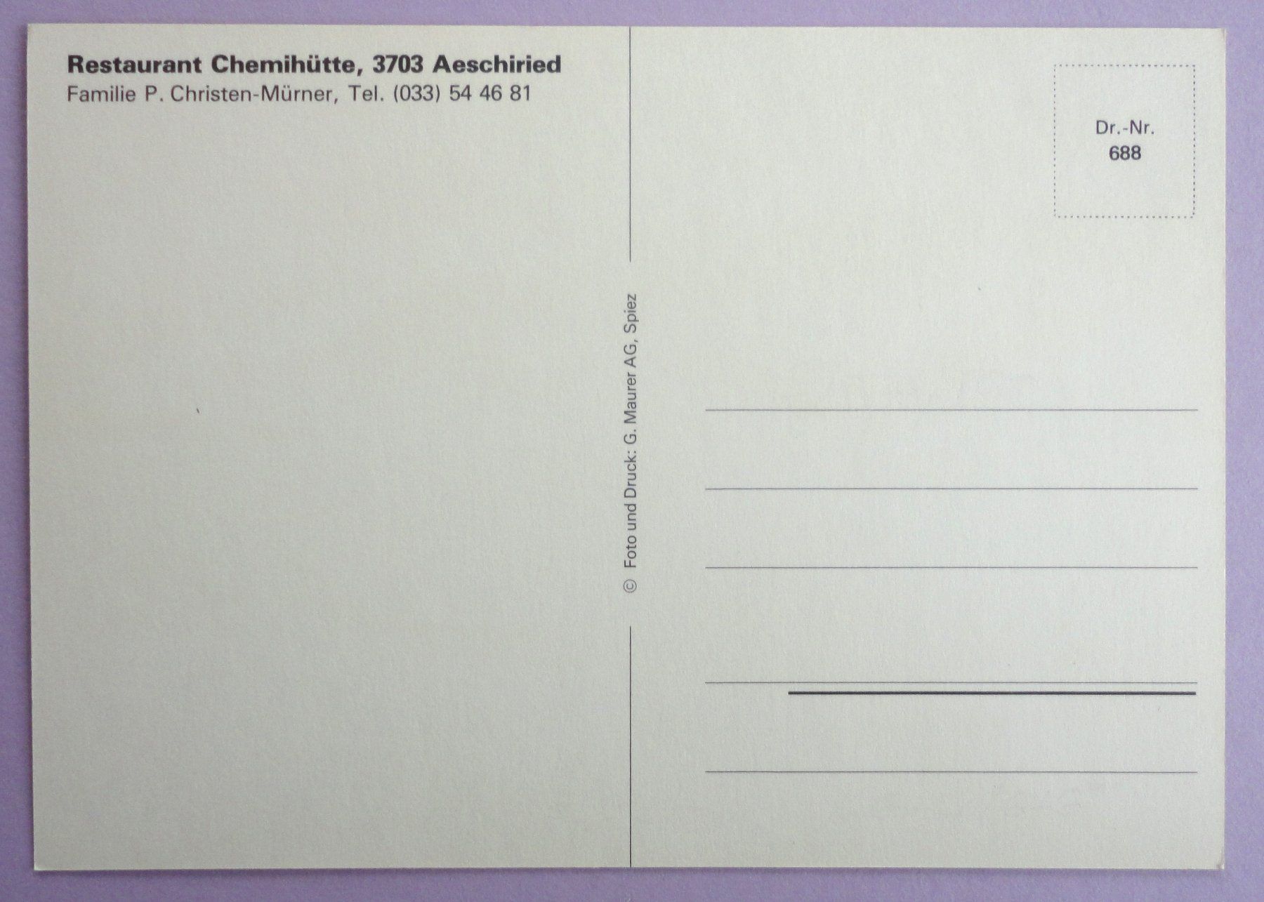 Cartoline postali: Rest. Chemihütte, Aeschiried – Usato da Fétigny venduto da Billy2miny 1