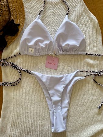 🏝️Weisser Bikini mit Leo-Baendern - Gr.S  - Gratis Versand