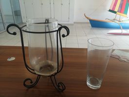 Kerzenständer schmiedeisern KerzenHalter GlasZylinder + Vase