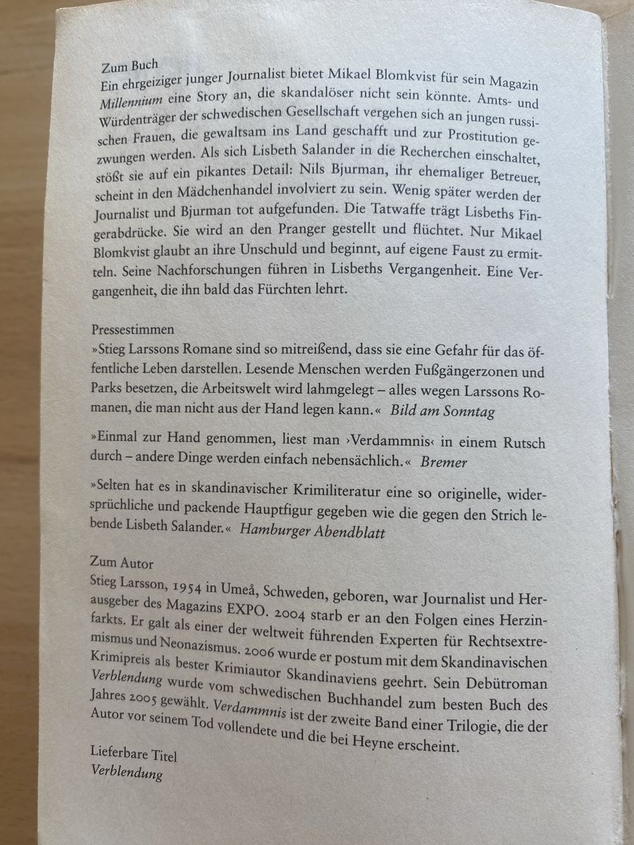 Bücher: Verdammnis - Stieg Larsson – Gebraucht aus Schwarzenburg von Michellu 4