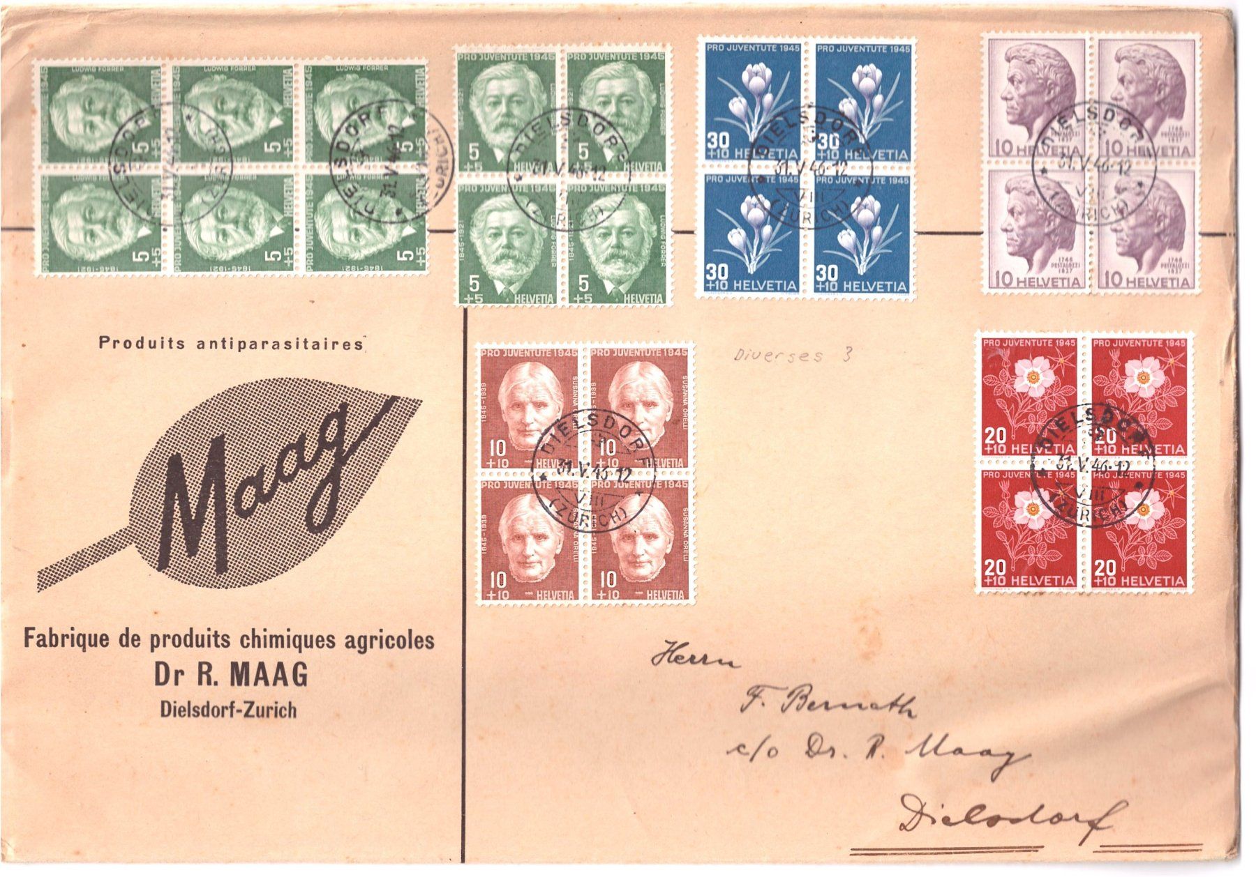 Tous les timbres: ZWEI BRIEFE MIT 4ERBLOCKS – D'occasion à Dübendorf par Piero2