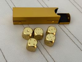 5 Würfel Set goldfarben mit Metallbox