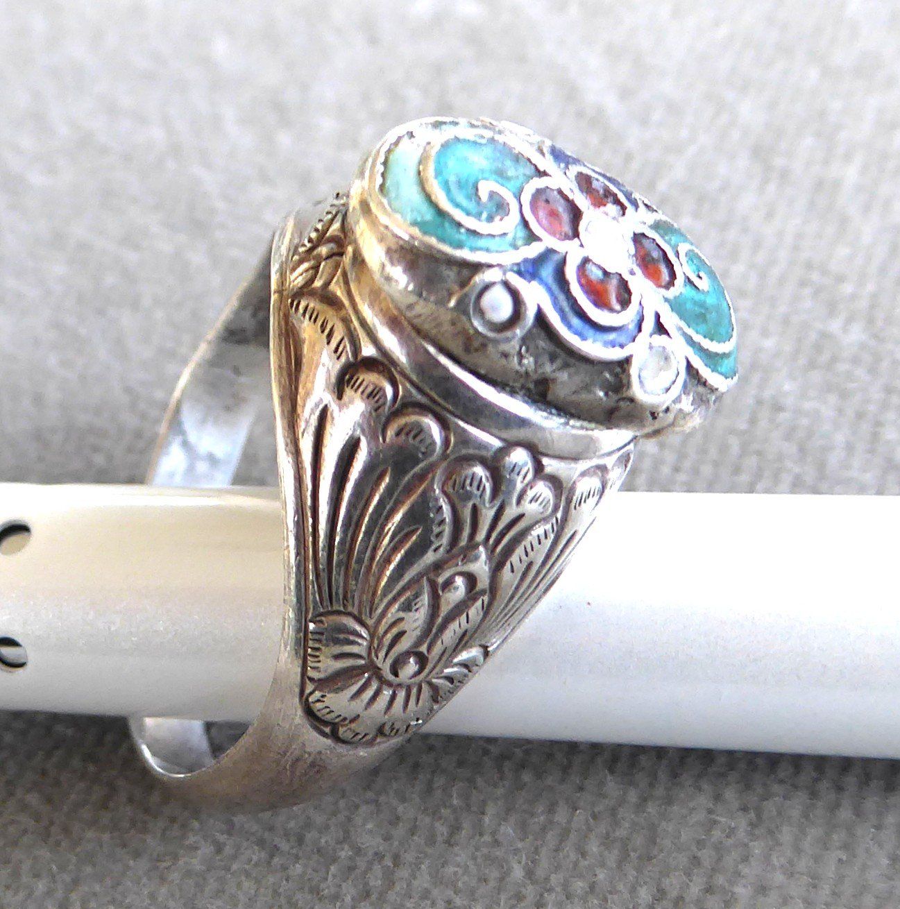 Anelli: Antiker Ring 925 Silber mit Email Cloisonne – Usato da Muri AG venduto da Lineli2020 1