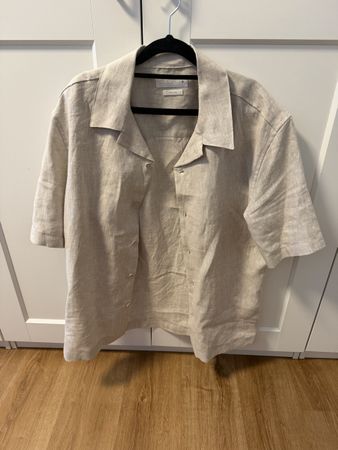 Zara Herren Leinenhemd kurzarm beige Grösse M 