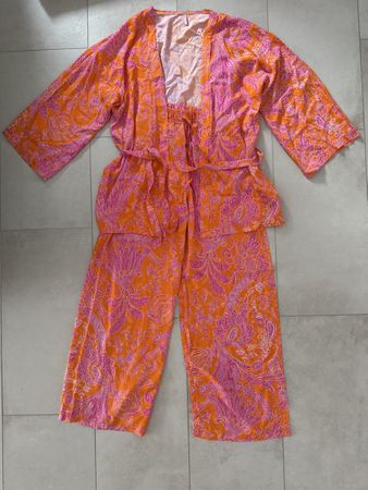 Sommer Set orange / rosa: Kimono und Hose, Grösse L