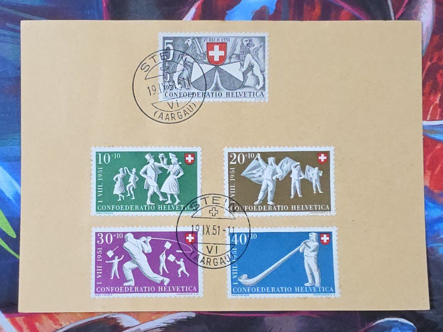 Alle Briefmarken: CL33 Document + Timbre Suisse 1951 – Gebraucht aus Cousset von Patrick_Collections