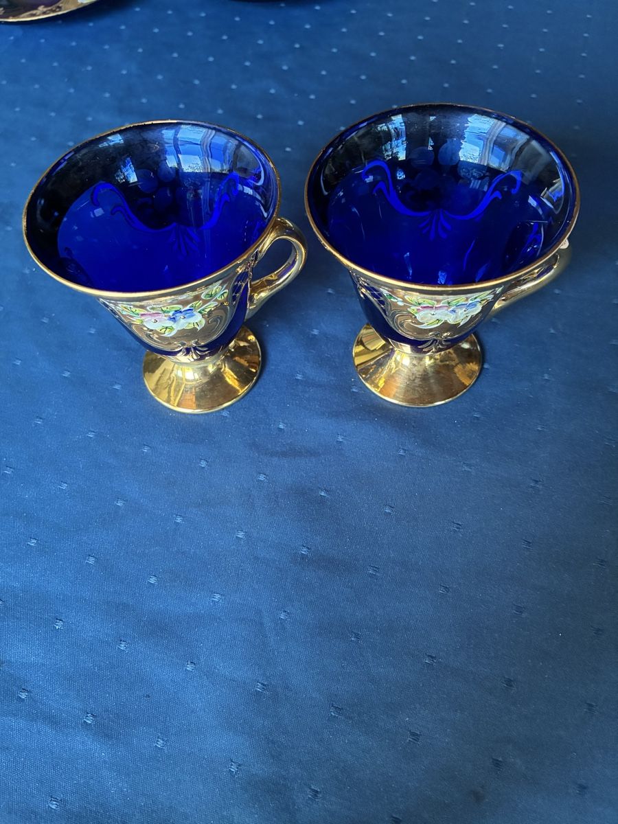 Tazze: Murano - 2 Glastassen mit Untertassen blau – Usato da Dornach venduto da Rosengarten 3