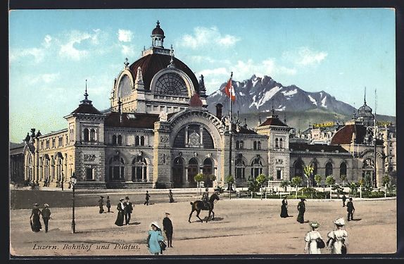 Cartoline postali: AK Luzern, Bahnhof und Pilatus – Usato da Berlin venduto da bartko-reher
