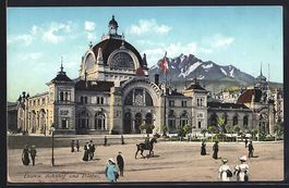AK Luzern, Bahnhof und Pilatus